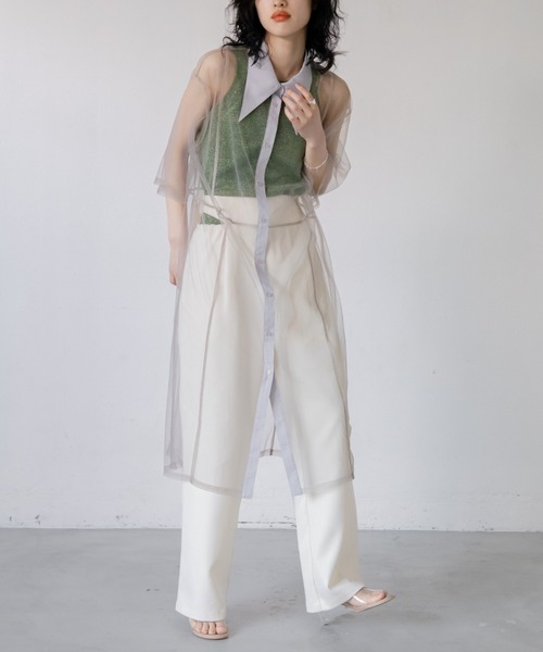 VACANCY(ヴァカンシー)の「バリモワ襟ハーフスリーブチュールワンピース(ワンピース・レディース・ブルー/グレー/ブラック・FREE)」の12枚目の写真