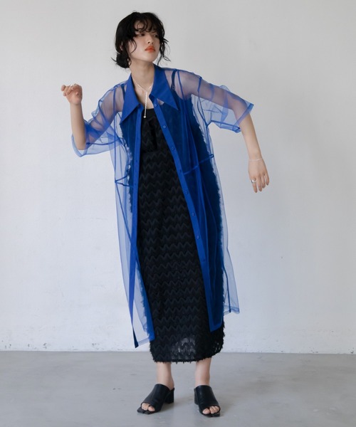 VACANCY(ヴァカンシー)の「バリモワ襟ハーフスリーブチュールワンピース(ワンピース・レディース・ブルー/グレー/ブラック・FREE)」の20枚目の写真