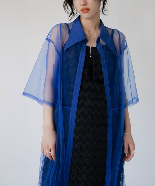 VACANCY(ヴァカンシー)の「バリモワ襟ハーフスリーブチュールワンピース(ワンピース・レディース・ブルー/グレー/ブラック・FREE)」の22枚目の写真