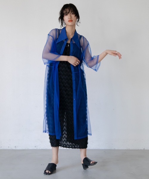 VACANCY(ヴァカンシー)の「バリモワ襟ハーフスリーブチュールワンピース(ワンピース・レディース・ブルー/グレー/ブラック・FREE)」の18枚目の写真