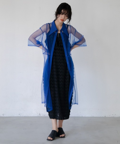 VACANCY(ヴァカンシー)の「バリモワ襟ハーフスリーブチュールワンピース(ワンピース・レディース・ブルー/グレー/ブラック・FREE)」の19枚目の写真