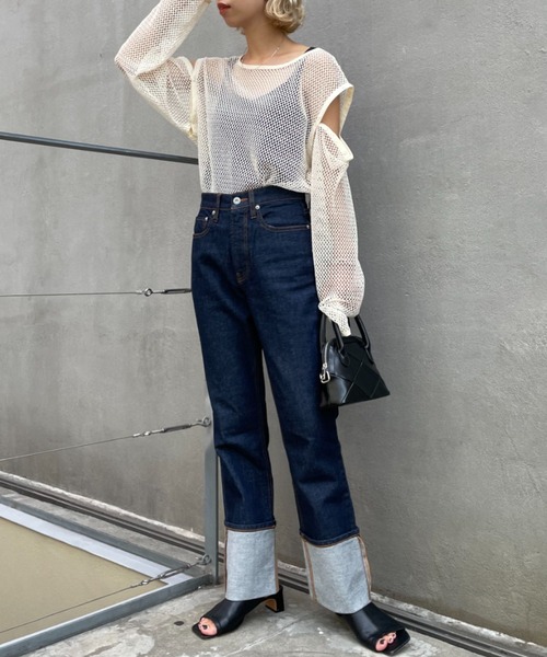 CIAOPANIC（チャオパニック）の「ロールアップデニムKATER（デニムパンツ・レディース・ブラック/ブルー・SMALL/MEDIUM）」の6枚目の写真