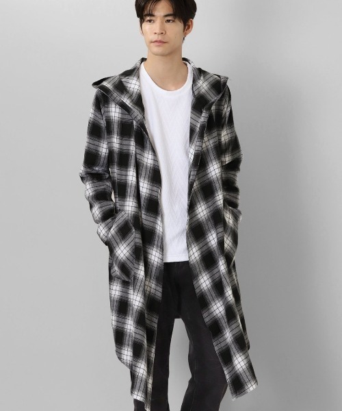 semantic design（セマンティックデザイン）の「セマンティックデザイン チェック柄 ルーズ フードコーディガン（その他アウター・メンズ・ホワイト×ブラック/ダークウッド・MEDIUM/LARGE）」の2枚目の写真
