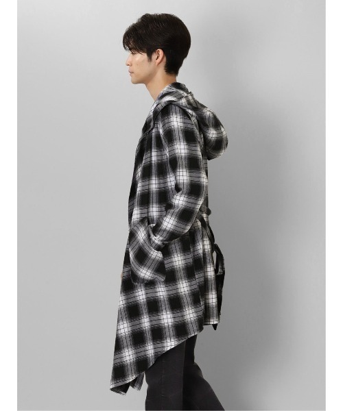 semantic design（セマンティックデザイン）の「セマンティックデザイン チェック柄 ルーズ フードコーディガン（その他アウター・メンズ・ホワイト×ブラック/ダークウッド・MEDIUM/LARGE）」の6枚目の写真