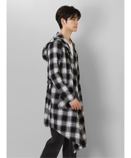 semantic design（セマンティックデザイン）の「セマンティックデザイン チェック柄 ルーズ フードコーディガン（その他アウター・メンズ・ホワイト×ブラック/ダークウッド・MEDIUM/LARGE）」の8枚目の写真