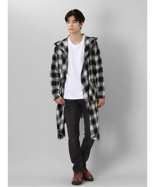 semantic design（セマンティックデザイン）の「セマンティックデザイン チェック柄 ルーズ フードコーディガン（その他アウター・メンズ・ホワイト×ブラック/ダークウッド・MEDIUM/LARGE）」の5枚目の写真