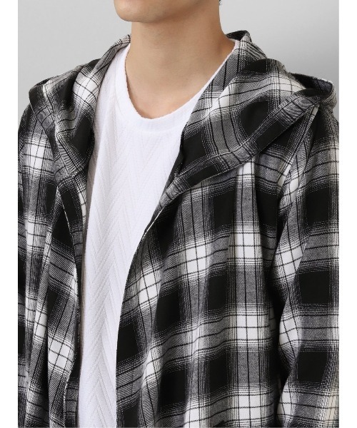 semantic design（セマンティックデザイン）の「セマンティックデザイン チェック柄 ルーズ フードコーディガン（その他アウター・メンズ・ホワイト×ブラック/ダークウッド・MEDIUM/LARGE）」の12枚目の写真
