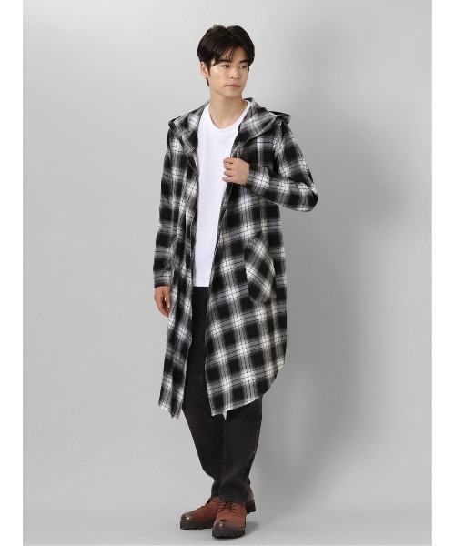 semantic design（セマンティックデザイン）の「セマンティックデザイン チェック柄 ルーズ フードコーディガン（その他アウター・メンズ・ホワイト×ブラック/ダークウッド・MEDIUM/LARGE）」の18枚目の写真
