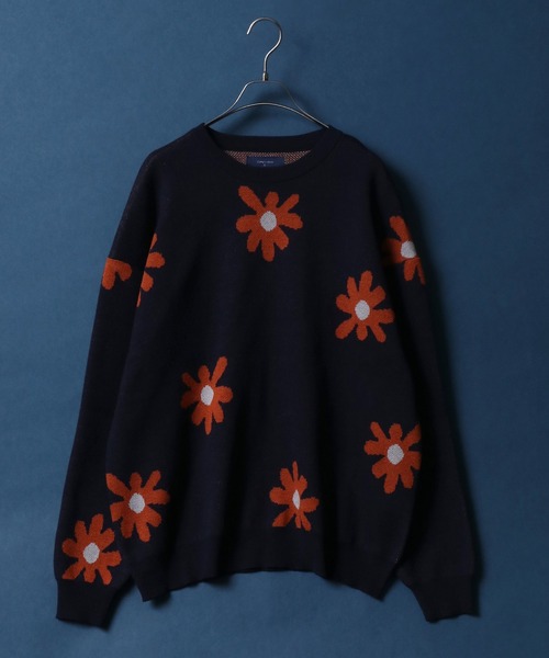 ANPAS（アンパス）の「Flower Total Pattern Jacquard Knit Pullover/花柄 オーバーサイズ ジャガード ニット プルオーバー（ニット/セーター・メンズ・チャコールグレー/グレー/アイボリー/ネイビー/ブルー・M/L）」の4枚目の写真