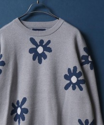 ANPAS(ApX)Flower Total Pattern Jacquard Knit Pullover/ԕ I[o[TCY WK[h jbg vI[o[(jbg/Z[^[)