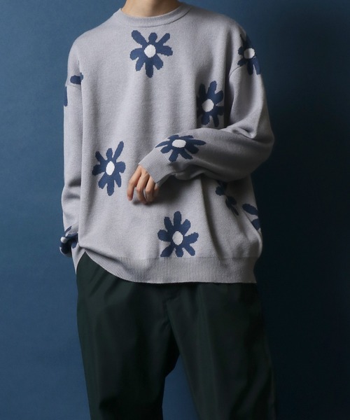 ANPAS（アンパス）の「Flower Total Pattern Jacquard Knit Pullover/花柄 オーバーサイズ ジャガード ニット プルオーバー（ニット/セーター・メンズ・チャコールグレー/グレー/アイボリー/ネイビー/ブルー・M/L）」の16枚目の写真