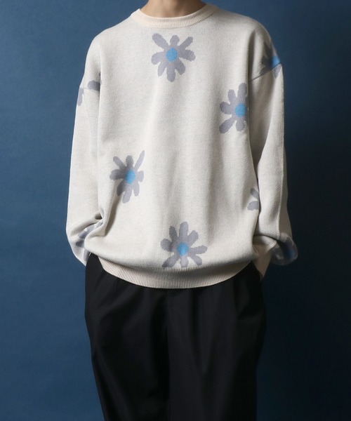 ANPAS（アンパス）の「Flower Total Pattern Jacquard Knit Pullover/花柄 オーバーサイズ ジャガード ニット プルオーバー（ニット/セーター・メンズ・チャコールグレー/グレー/アイボリー/ネイビー/ブルー・M/L）」の8枚目の写真
