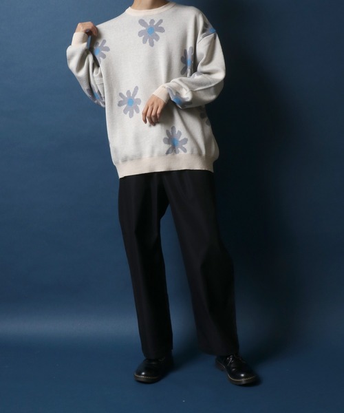 ANPAS（アンパス）の「Flower Total Pattern Jacquard Knit Pullover/花柄 オーバーサイズ ジャガード ニット プルオーバー（ニット/セーター・メンズ・チャコールグレー/グレー/アイボリー/ネイビー/ブルー・M/L）」の6枚目の写真
