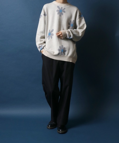 ANPAS（アンパス）の「Flower Total Pattern Jacquard Knit Pullover/花柄 オーバーサイズ ジャガード ニット プルオーバー（ニット/セーター・メンズ・チャコールグレー/グレー/アイボリー/ネイビー/ブルー・M/L）」の7枚目の写真