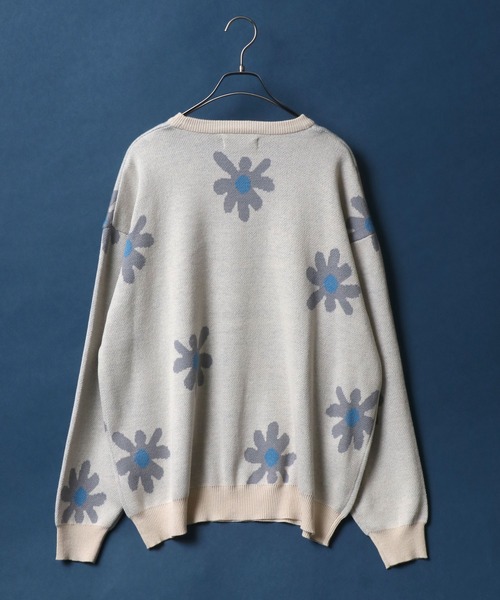 ANPAS（アンパス）の「Flower Total Pattern Jacquard Knit Pullover/花柄 オーバーサイズ ジャガード ニット プルオーバー（ニット/セーター・メンズ・チャコールグレー/グレー/アイボリー/ネイビー/ブルー・M/L）」の9枚目の写真