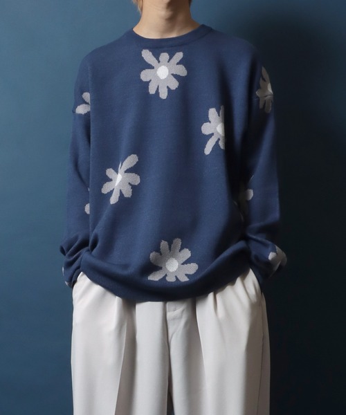 ANPAS（アンパス）の「Flower Total Pattern Jacquard Knit Pullover/花柄 オーバーサイズ ジャガード ニット プルオーバー（ニット/セーター・メンズ・チャコールグレー/グレー/アイボリー/ネイビー/ブルー・M/L）」の19枚目の写真