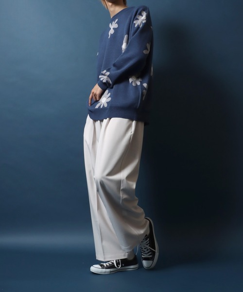 ANPAS（アンパス）の「Flower Total Pattern Jacquard Knit Pullover/花柄 オーバーサイズ ジャガード ニット プルオーバー（ニット/セーター・メンズ・チャコールグレー/グレー/アイボリー/ネイビー/ブルー・M/L）」の18枚目の写真