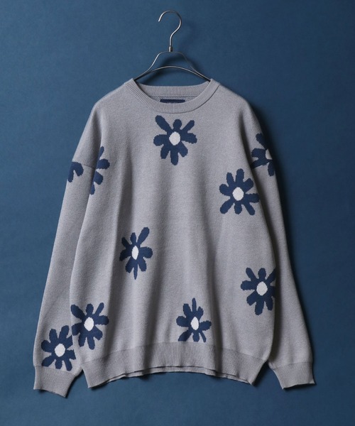 ANPAS（アンパス）の「Flower Total Pattern Jacquard Knit Pullover/花柄 オーバーサイズ ジャガード ニット プルオーバー（ニット/セーター・メンズ・チャコールグレー/グレー/アイボリー/ネイビー/ブルー・M/L）」の21枚目の写真