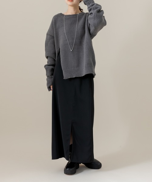 mline（エムライン）の「[mline]アームカバー付スリットニット（ニット/セーター・レディース・チャコールグレー/ライトグレー/パープル・FREE）」の5枚目の写真