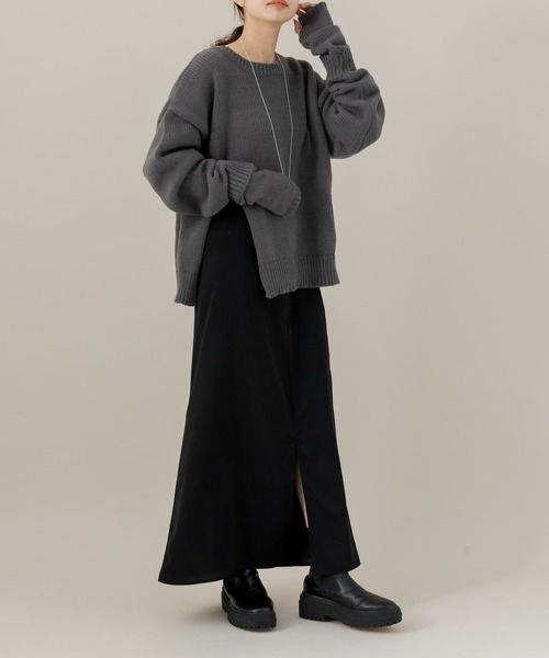 mline（エムライン）の「[mline]アームカバー付スリットニット（ニット/セーター・レディース・チャコールグレー/ライトグレー/パープル・FREE）」の6枚目の写真