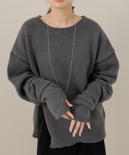 mline（エムライン）の「[mline]アームカバー付スリットニット（ニット/セーター・レディース・チャコールグレー/ライトグレー/パープル・FREE）」の10枚目の写真