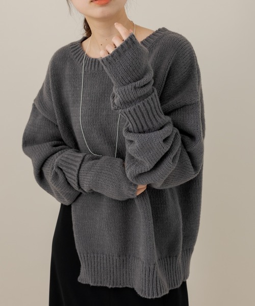 mline（エムライン）の「[mline]アームカバー付スリットニット（ニット/セーター・レディース・チャコールグレー/ライトグレー/パープル・FREE）」の11枚目の写真