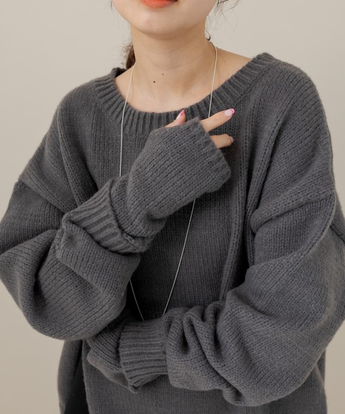 mline（エムライン）の「[mline]アームカバー付スリットニット（ニット/セーター・レディース・チャコールグレー/ライトグレー/パープル・FREE）」の12枚目の写真