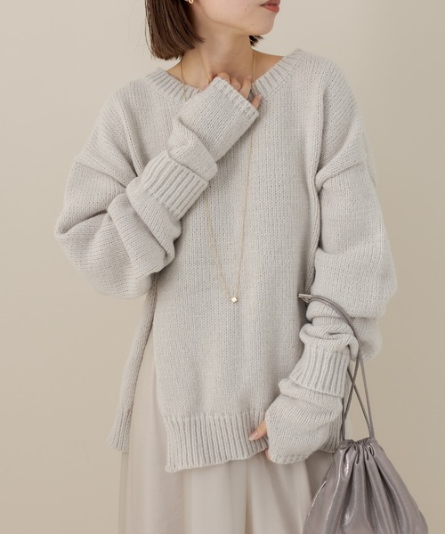 mline（エムライン）の「[mline]アームカバー付スリットニット（ニット/セーター・レディース・チャコールグレー/ライトグレー/パープル・FREE）」の22枚目の写真