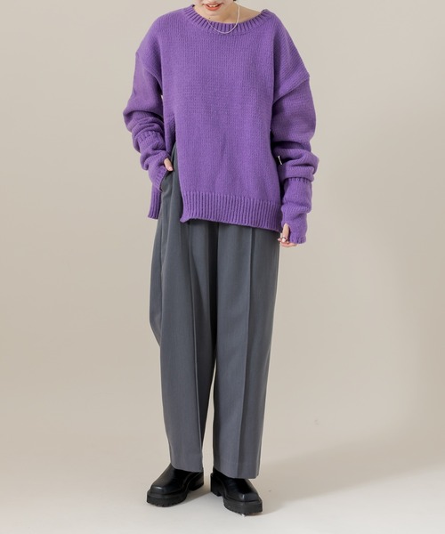 mline（エムライン）の「[mline]アームカバー付スリットニット（ニット/セーター・レディース・チャコールグレー/ライトグレー/パープル・FREE）」の14枚目の写真