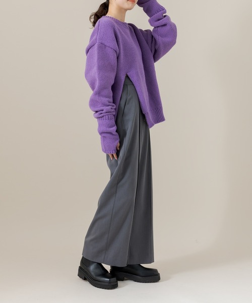 mline（エムライン）の「[mline]アームカバー付スリットニット（ニット/セーター・レディース・チャコールグレー/ライトグレー/パープル・FREE）」の15枚目の写真