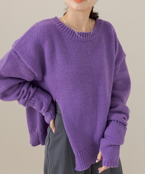 mline（エムライン）の「[mline]アームカバー付スリットニット（ニット/セーター・レディース・チャコールグレー/ライトグレー/パープル・FREE）」の18枚目の写真