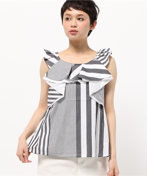 DISCOAT(ディスコート)の「【Discoat】ランダムストライプノースリブラウス(シャツ/ブラウス・レディース・ブルー/スミクロ・LARGE/MEDIUM)」の10枚目の写真