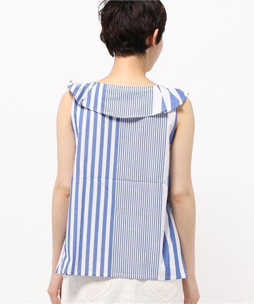 DISCOAT(ディスコート)の「【Discoat】ランダムストライプノースリブラウス(シャツ/ブラウス・レディース・ブルー/スミクロ・LARGE/MEDIUM)」の6枚目の写真