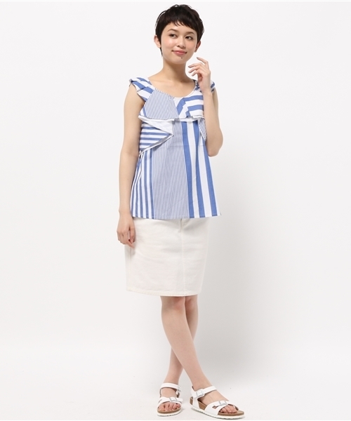 DISCOAT(ディスコート)の「【Discoat】ランダムストライプノースリブラウス(シャツ/ブラウス・レディース・ブルー/スミクロ・LARGE/MEDIUM)」の7枚目の写真