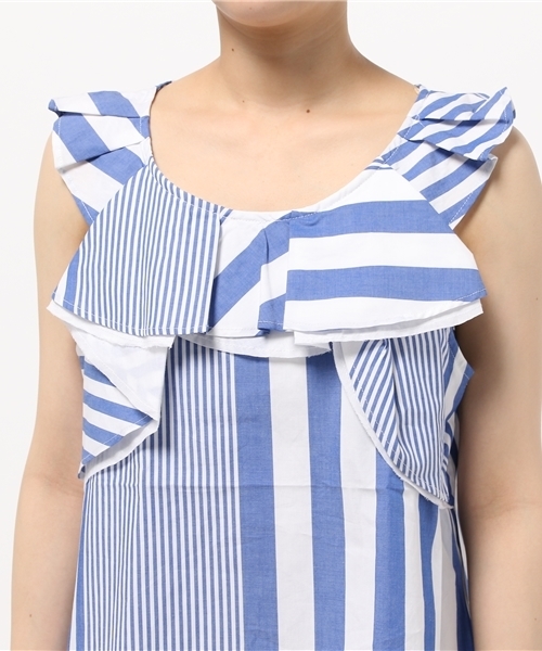 DISCOAT(ディスコート)の「【Discoat】ランダムストライプノースリブラウス(シャツ/ブラウス・レディース・ブルー/スミクロ・LARGE/MEDIUM)」の8枚目の写真