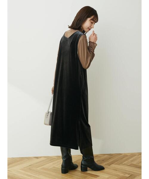 Green Parks(グリーンパークス)の「洗える2WAYベロアジャンパースカート(ジャンパースカート・レディース・ネイビー/ブラック/ホワイト系その他2・FREE)」の6枚目の写真