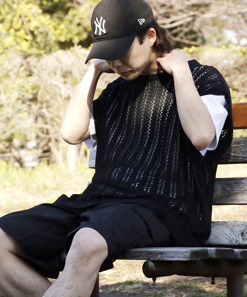 ROOPTOKYO（ループトウキョウ）の「透かし編みベスト オーバーサイズ ニットベスト メッシュニット（ベスト・メンズ・グリーン/ブラック/ベージュ・L/M）」の17枚目の写真
