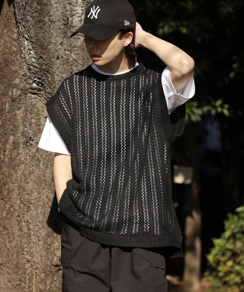 ROOPTOKYO（ループトウキョウ）の「透かし編みベスト オーバーサイズ ニットベスト メッシュニット（ベスト・メンズ・グリーン/ブラック/ベージュ・L/M）」の19枚目の写真