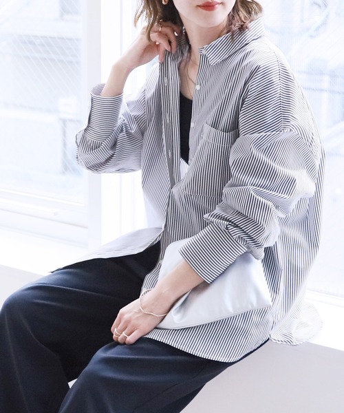 reca(レカ)の「【ZOZOTOWN限定】先染めストライプビックシャツ(シャツ/ブラウス・レディース・ピンク/ネイビー/グリーン・FREE)」の2枚目の写真