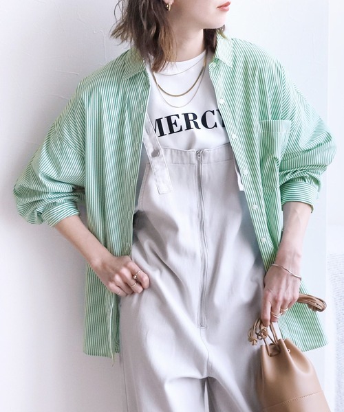 reca(レカ)の「【ZOZOTOWN限定】先染めストライプビックシャツ(シャツ/ブラウス・レディース・ピンク/ネイビー/グリーン・FREE)」の1枚目の写真