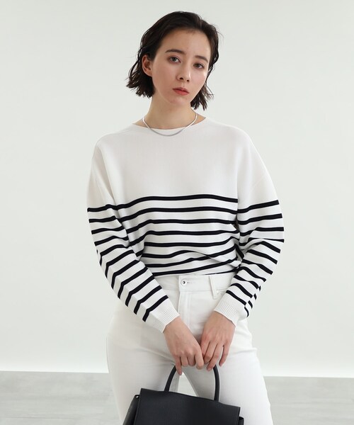 INDIVI(インディヴィ)の「◆【日本製/ガーター編み】ボートネックニット(ニット/セーター・レディース・オフホワイト/オレンジ系3/グリーン系その他4/ホワイト系5/ネイビー/ライトベージュ/ピンク系その他/ブルー系6・38/05/13/34/15 )」の1枚目の写真