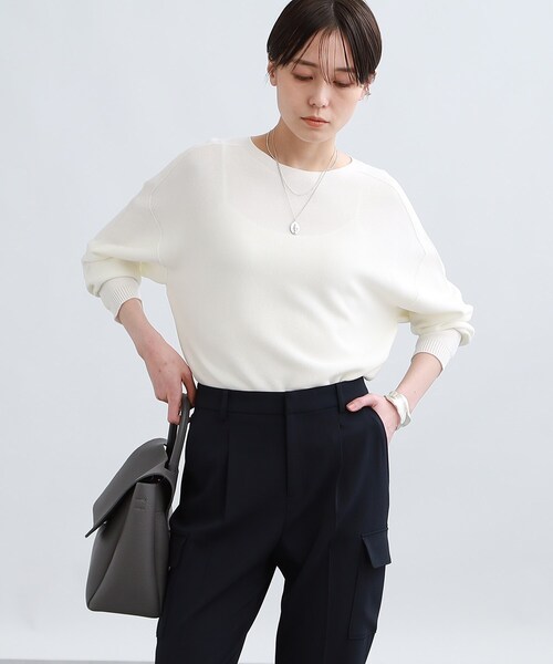 INDIVI(インディヴィ)の「◆【日本製/ガーター編み】ボートネックニット(ニット/セーター・レディース・オフホワイト/オレンジ系3/グリーン系その他4/ホワイト系5/ネイビー/ライトベージュ/ピンク系その他/ブルー系6・38/05/13/34/15 )」の2枚目の写真