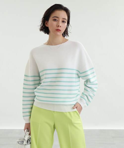 INDIVI(インディヴィ)の「◆【日本製/ガーター編み】ボートネックニット(ニット/セーター・レディース・オフホワイト/オレンジ系3/グリーン系その他4/ホワイト系5/ネイビー/ライトベージュ/ピンク系その他/ブルー系6・38/05/13/34/15 )」の4枚目の写真