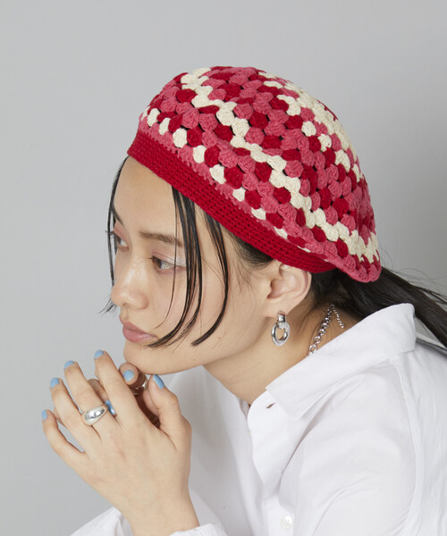 Firsthand（ファーストハンド）の「Firsthand/ファーストハンド かぎ編みニットベレー/かぎ編みニットベレー（ニットキャップ/ビーニー・レディース・イエロー/ピンク/ブラック/サックスブルー・ONE SIZE）」の4枚目の写真