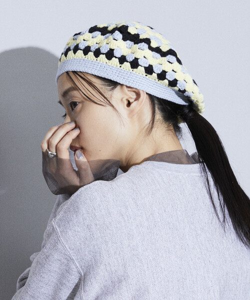 Firsthand（ファーストハンド）の「Firsthand/ファーストハンド かぎ編みニットベレー/かぎ編みニットベレー（ニットキャップ/ビーニー・レディース・イエロー/ピンク/ブラック/サックスブルー・ONE SIZE）」の7枚目の写真