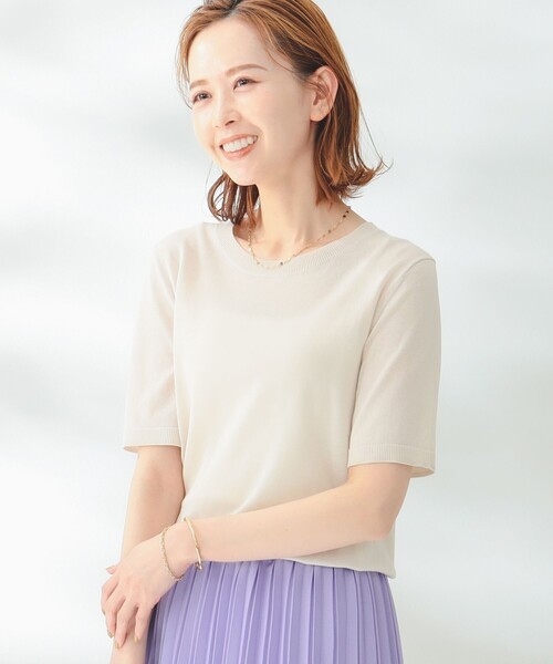 B:MING by BEAMS（ビーミングバイビームス）の「B:MING by BEAMS / ウォッシャブル ニット Tシャツ（Tシャツ/カットソー・レディース・ネイビー/アイボリー/グレー系その他・FREE）」の8枚目の写真