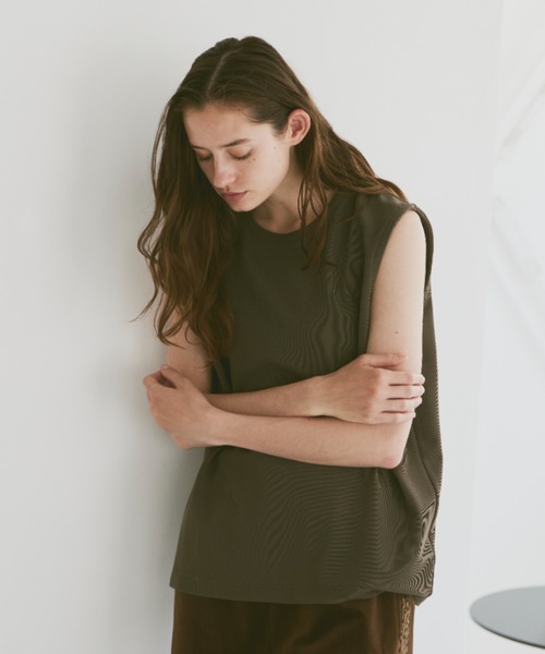 soerte（ソエルテ）の「Tricot pique sleeveless tops /トリコットピケスリーブレストップス（Tシャツ/カットソー・メンズ・カーキ/アイボリー/ネイビー・1/2/3）」の11枚目の写真