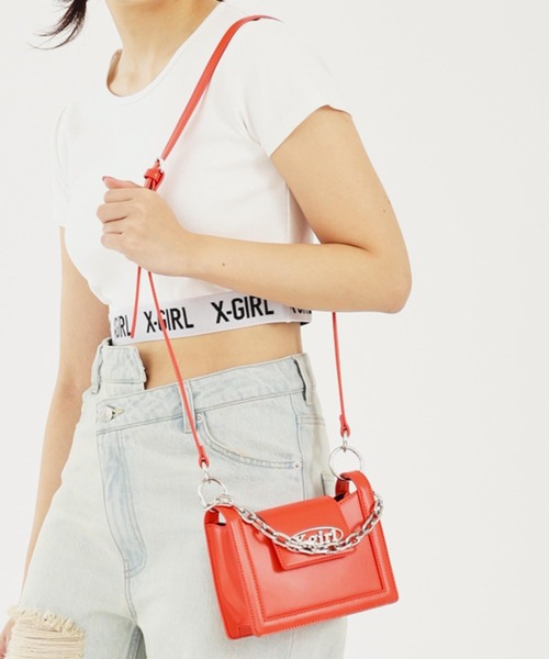 X-girl(エックスガール)の「OVAL LOGO FAUX LEATHER 2WAY MINI BAG(ショルダーバッグ・レディース・ブラック/レッド/グリーン・ONE SIZE)」の4枚目の写真
