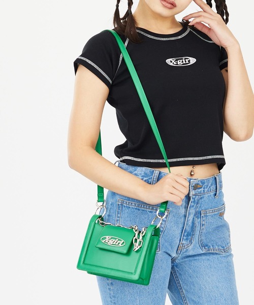 X-girl（エックスガール）の「OVAL LOGO FAUX LEATHER 2WAY MINI BAG