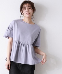 綿100% ギャザーフリルスリーブTシャツ